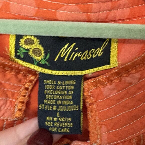 Vintage Mirasol Floral Jacket Womens Large Embroidered Orange Boho Bright Artsy - Picture 4 of 10